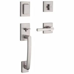 Baldwin Prestige Spyglass Single Cylinder Satin Nickel Handleset with Square Lever and SmartKey Security thumbnail 1