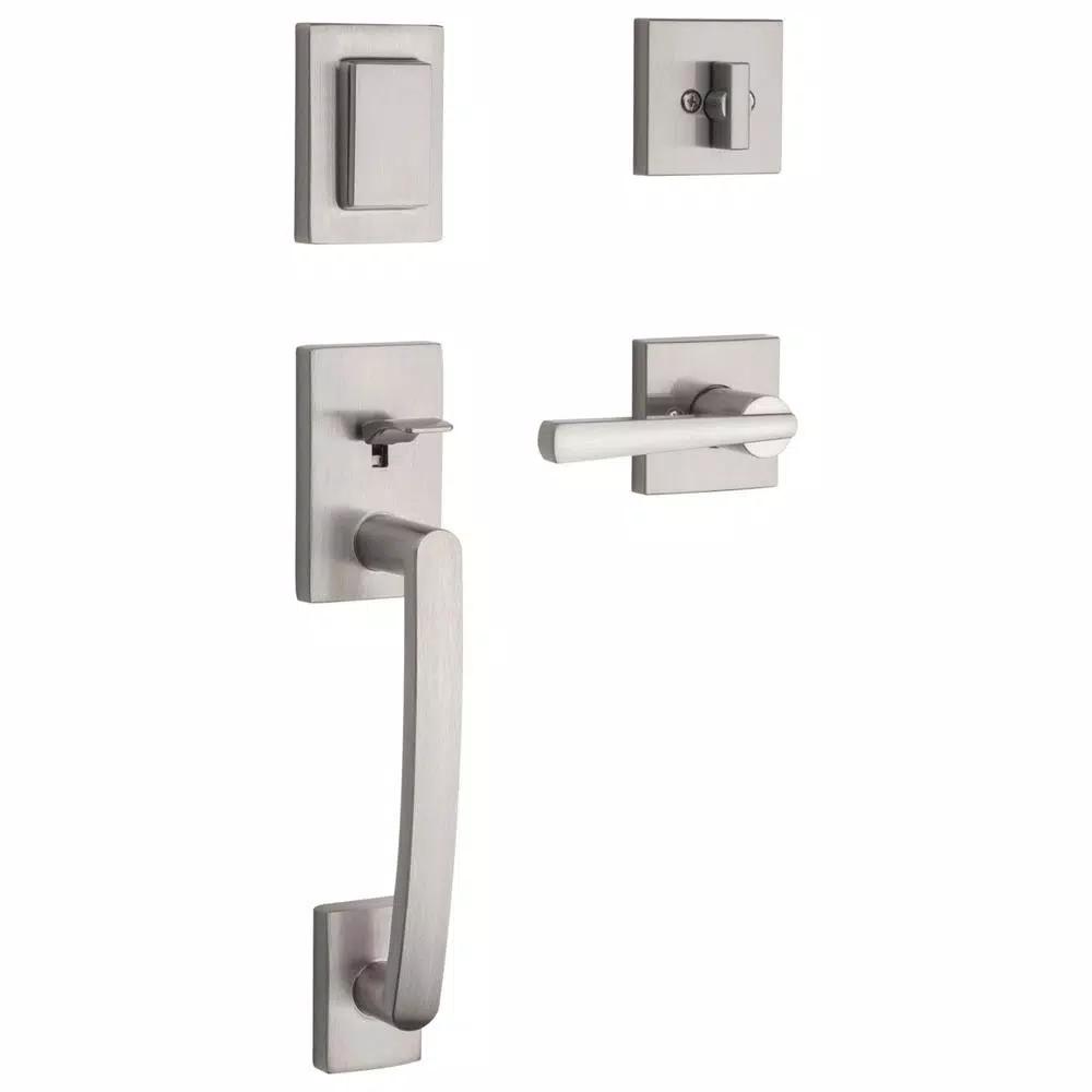 Baldwin Prestige Spyglass Single Cylinder Satin Nickel Handleset with Square Lever and SmartKey Security