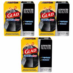 Glad ForceFlexPlus 30 Gallon Large Black Drawstring Trash Bags, 70-Count (3-Pack) thumbnail 2