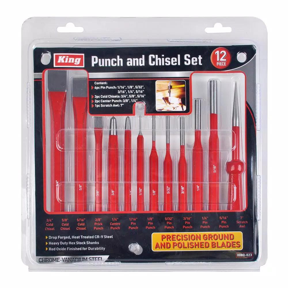 KING 12-Piece Punch and Chisel Set, Carbon Steel Hand Tool Set
