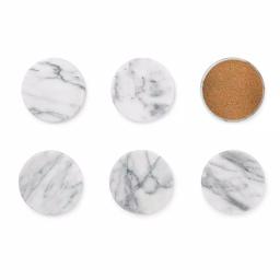 Fox Run White Marble Coasters, Set of 6, Natural Stone with Cork Underside thumbnail 4