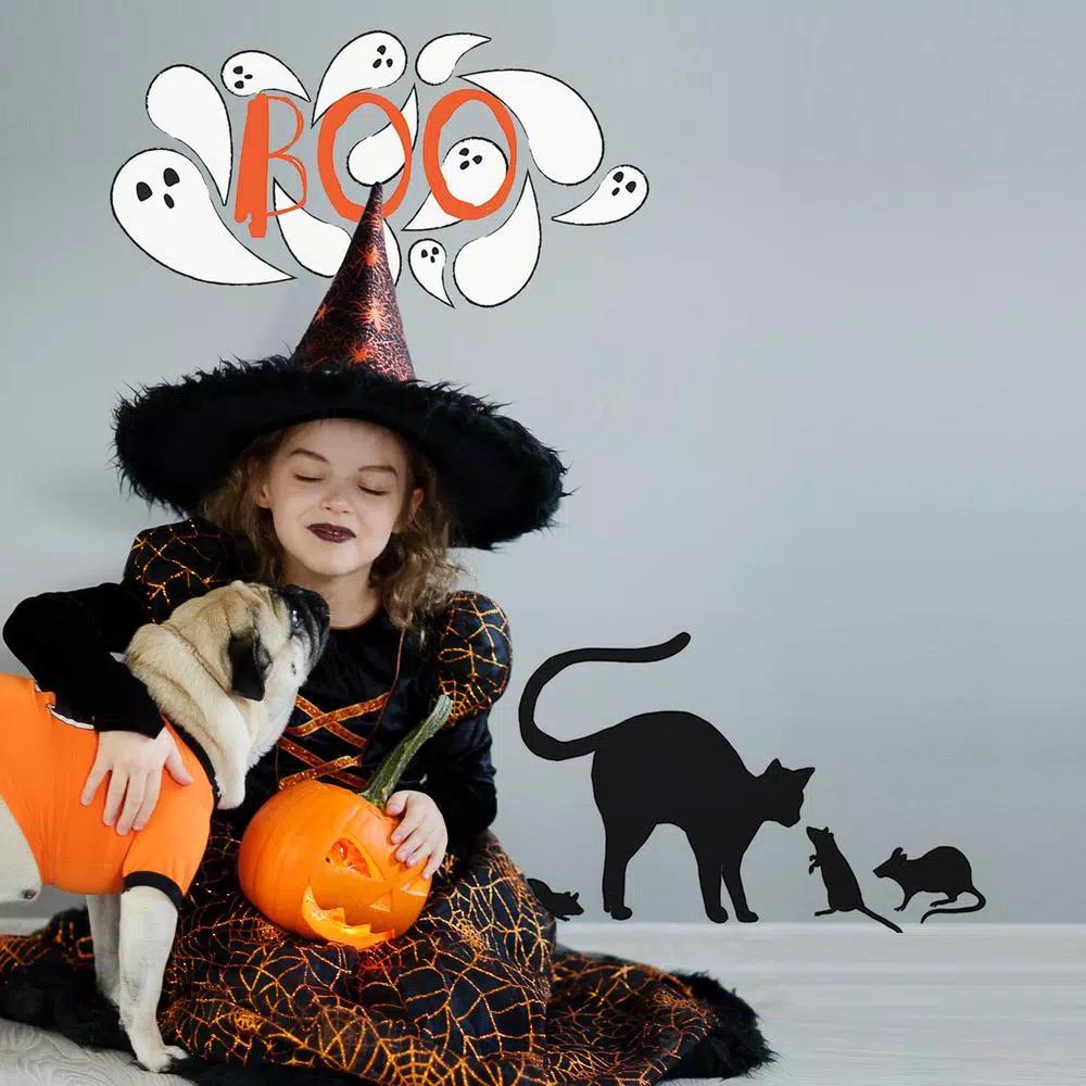 WallPops Black Cat and Mouse Halloween Wall Decal Kit, 24 in. x 17.5 in.