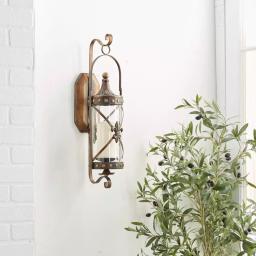 LITTON LANE Old World Riveted Burnished Bronze Iron Candle Sconce with Fleur-de-lis Motif thumbnail 4