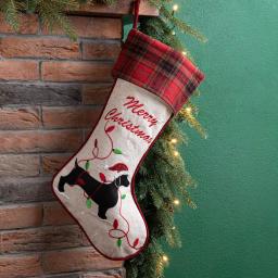Glitzhome 21 in. Dachshund Fabric Christmas Stocking - White with Red Trim thumbnail 10
