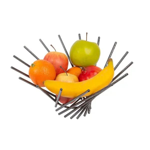 Laura Ashley Speckled Fruit Basket in Grey, Round Iron Design