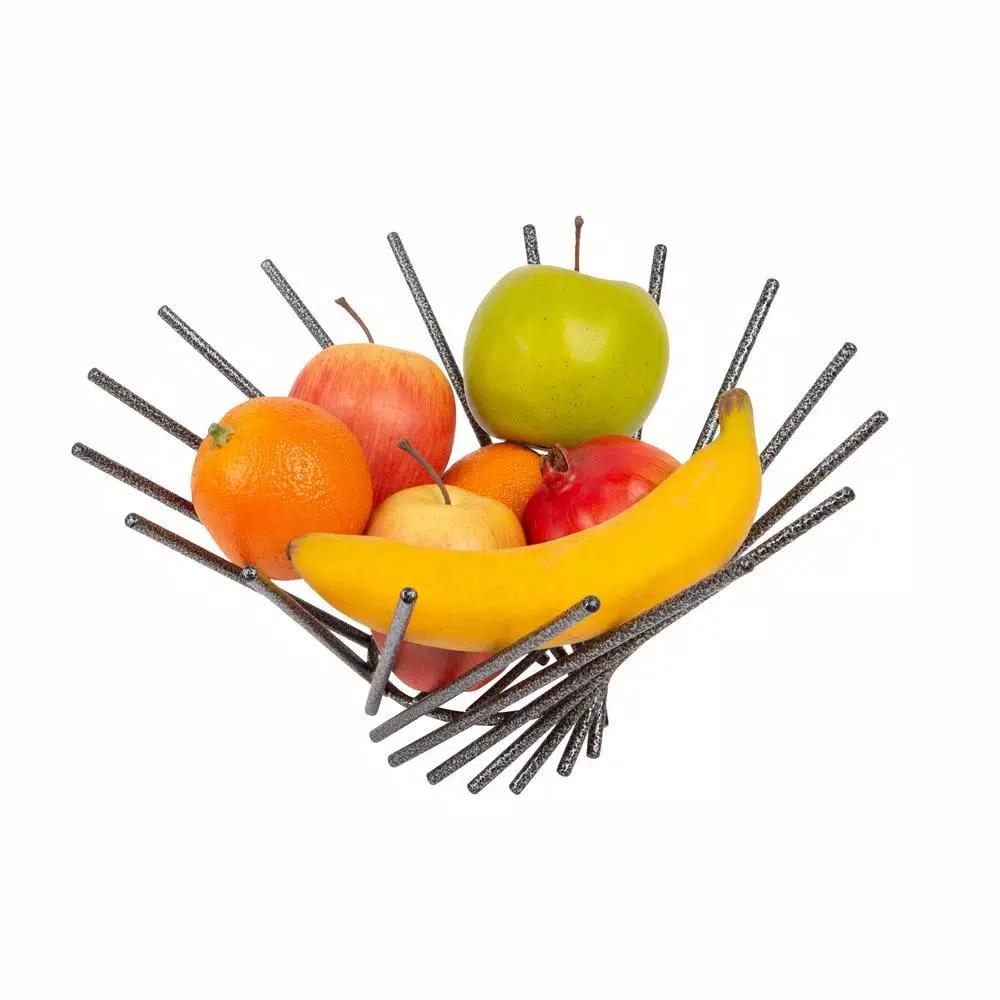 Laura Ashley Speckled Fruit Basket in Grey, Round Iron Design