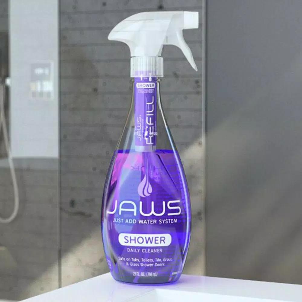 JAWS Daily Shower Cleaner - Non-Toxic Concentrated Refill Pods with Reusable Spray Bottle (4-Pack)