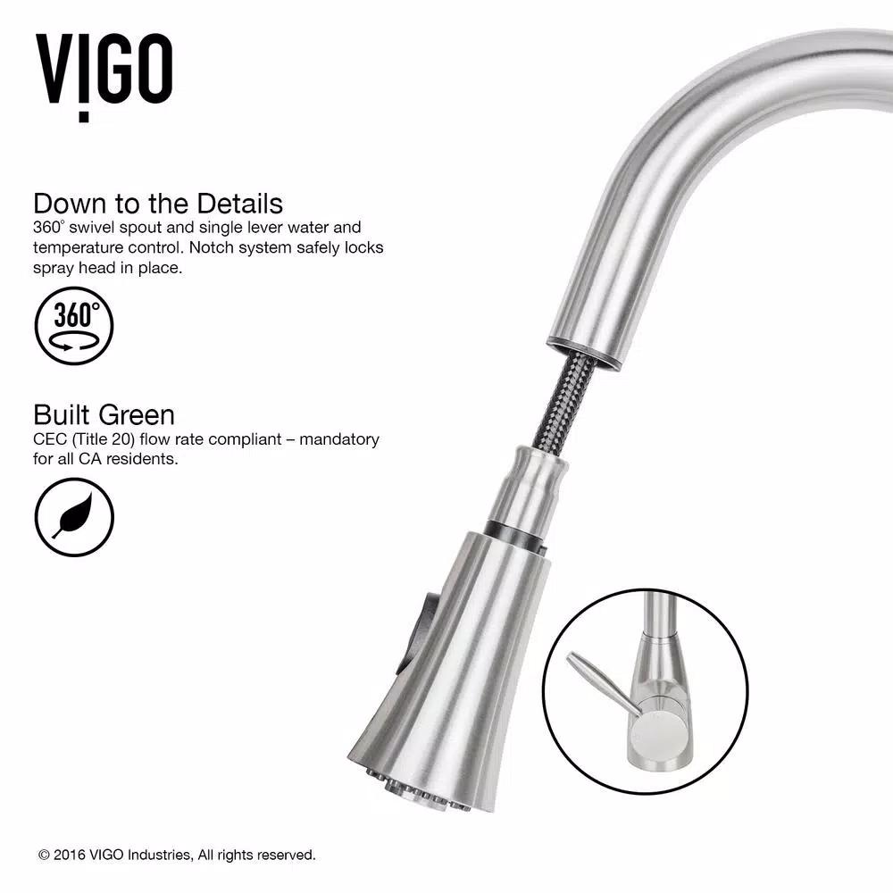 VIGO Aylesbury Single-Handle Pull-Down Kitchen Faucet with Soap Dispenser, Stainless Steel