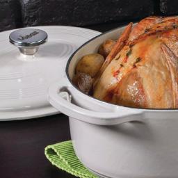 Lodge 7 qt. Oval Enameled Cast Iron Dutch Oven with Lid - Oyster White thumbnail 3