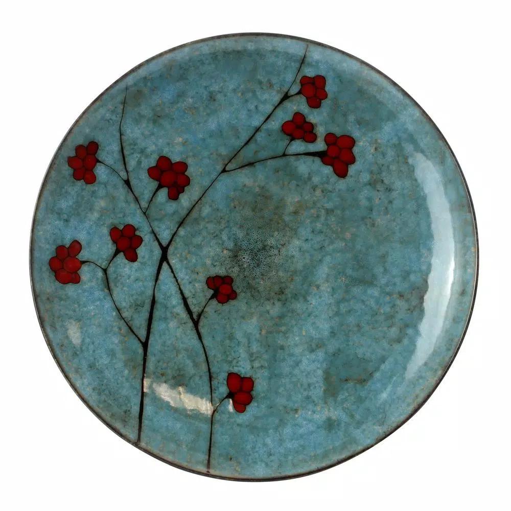 Elama Floral Accents 16-Piece Blue Stoneware Dinnerware Set, Service for 4