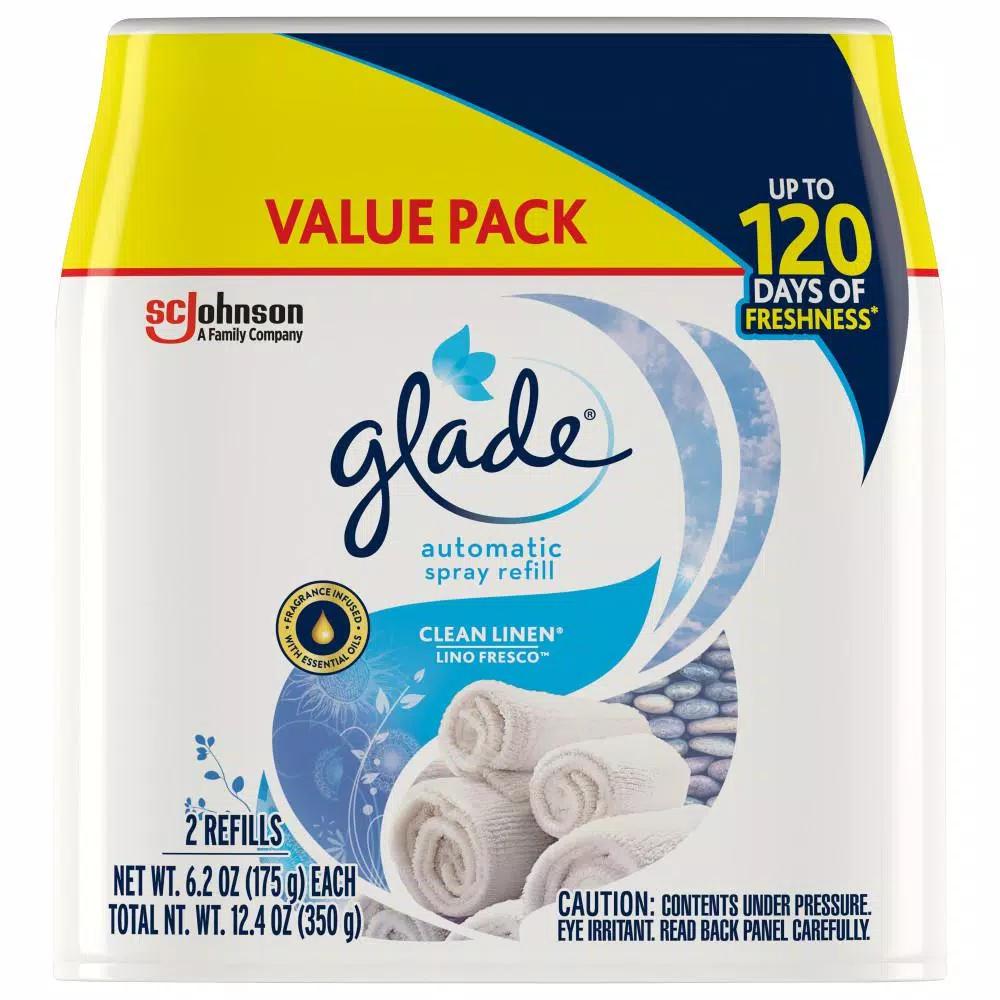 Glade Clean Linen Automatic Air Freshener Spray Refill, 6.2 oz (2-Pack)