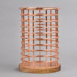 Creative Home Acacia Wood and Copper Iron Wire Utensil Tool Holder Crock thumbnail 4