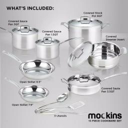Mockins 15-Piece Tri-Ply Stainless Steel Cookware Set with Lids thumbnail 3
