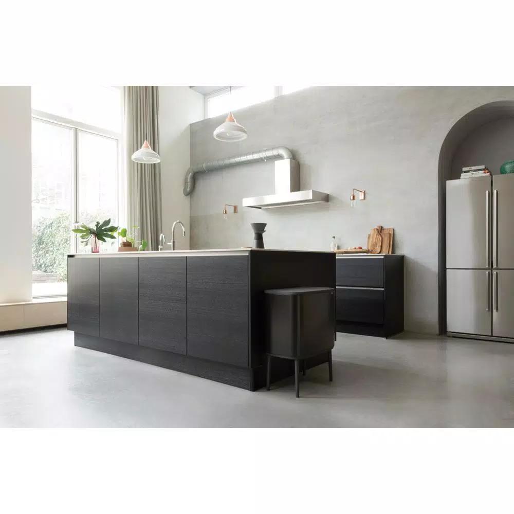 Brabantia Bo Touch 9.5 Gallon Dual Compartment Matte Black Steel Rectangular Touch Top Trash Can