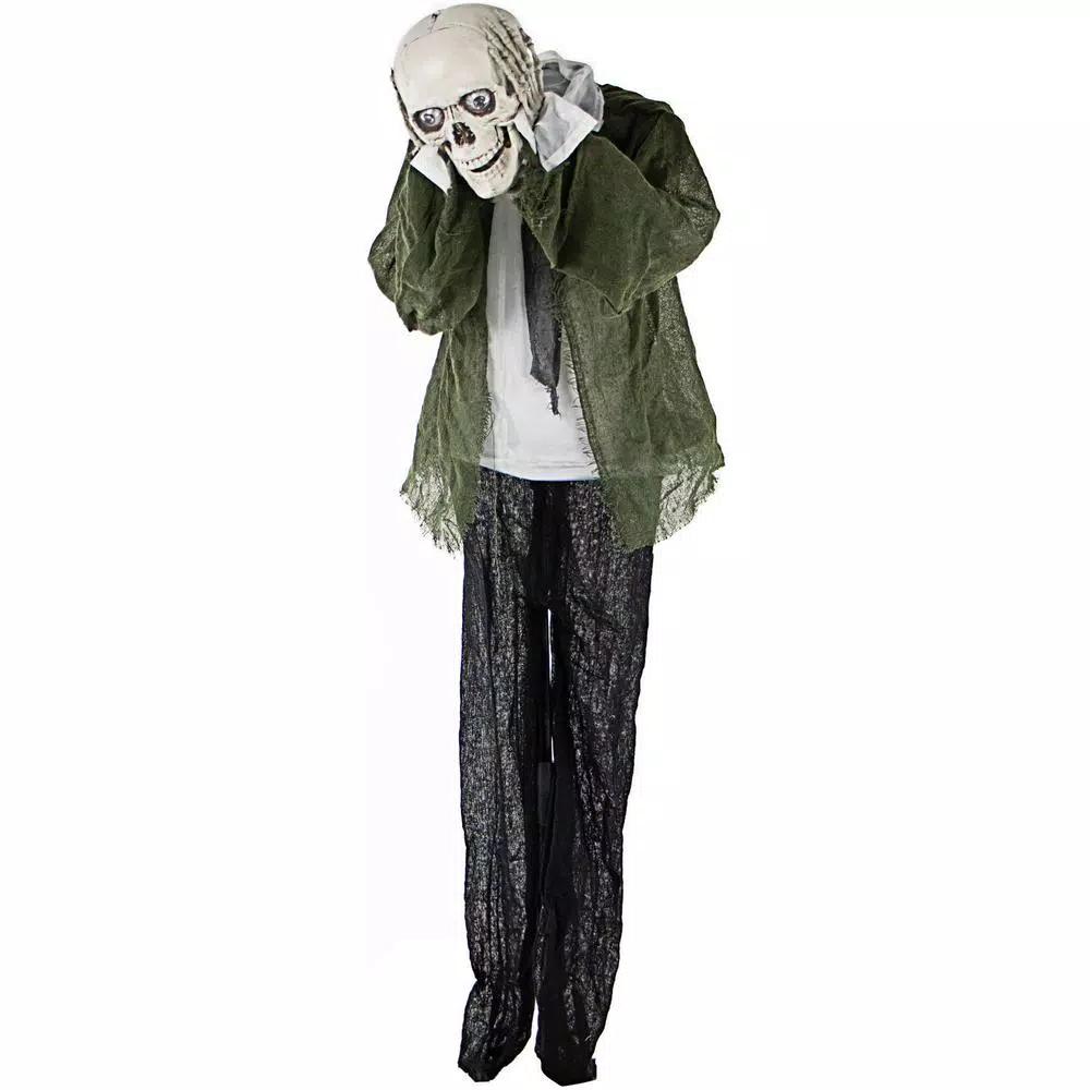 Haunted Hill Farm 5 ft. Animatronic Headless Man Halloween Prop with Talking Skull