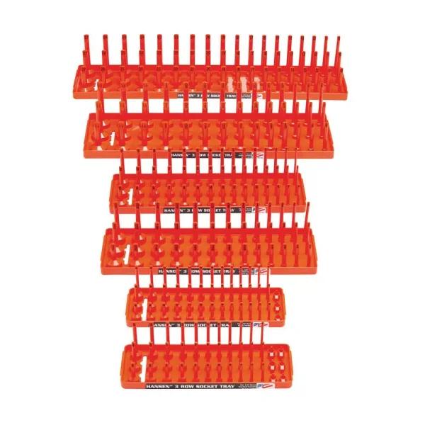 Hansen Global Inc. 3-Row Socket Holder Trays, Orange (6-Pack) - SAE & Metric for 1/2 in., 3/8 in., and 1/4 in. Drives