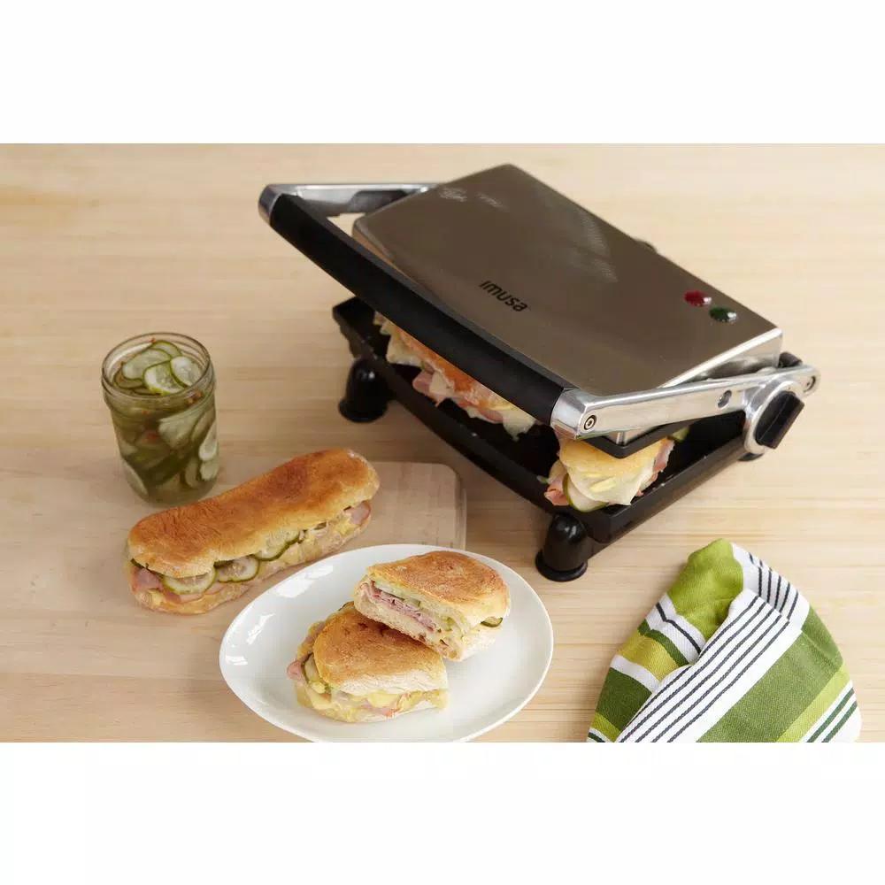 IMUSA 1400W Silver Non-Stick Panini Press and Countertop Grill