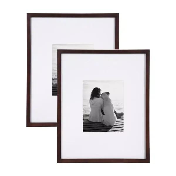 DesignOvation Gallery Wood Picture Frame Set of 2, Walnut Brown, 16x20 in. Matted to 8x10 in.