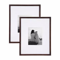 DesignOvation Gallery Wood Picture Frame Set of 2, Walnut Brown, 16x20 in. Matted to 8x10 in. thumbnail 1