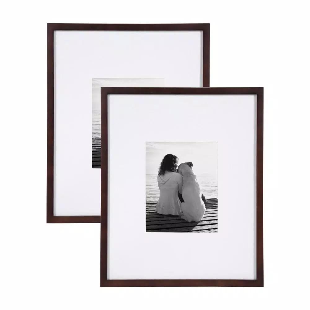 DesignOvation Gallery Wood Picture Frame Set of 2, Walnut Brown, 16x20 in. Matted to 8x10 in.