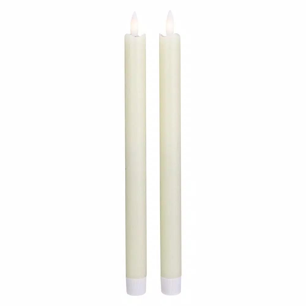 Northlight Set of 2 Ivory Flameless Taper Christmas Candles, 12 in. Battery Operated Realistic Wax Look