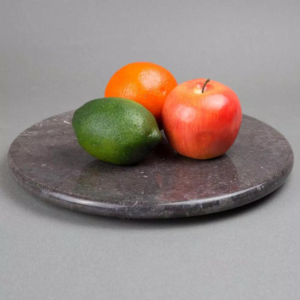 Creative Home Natural Charcoal Marble 12 in. Round Cheese Serving Board & Dessert Trivet