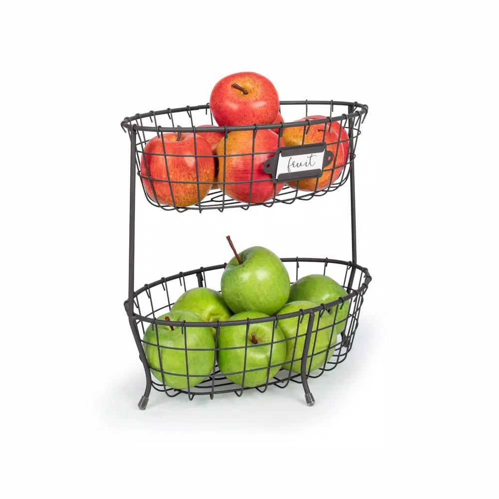 Spectrum Vintage Living 2-Tier Oval Steel Fruit and Vegetable Server