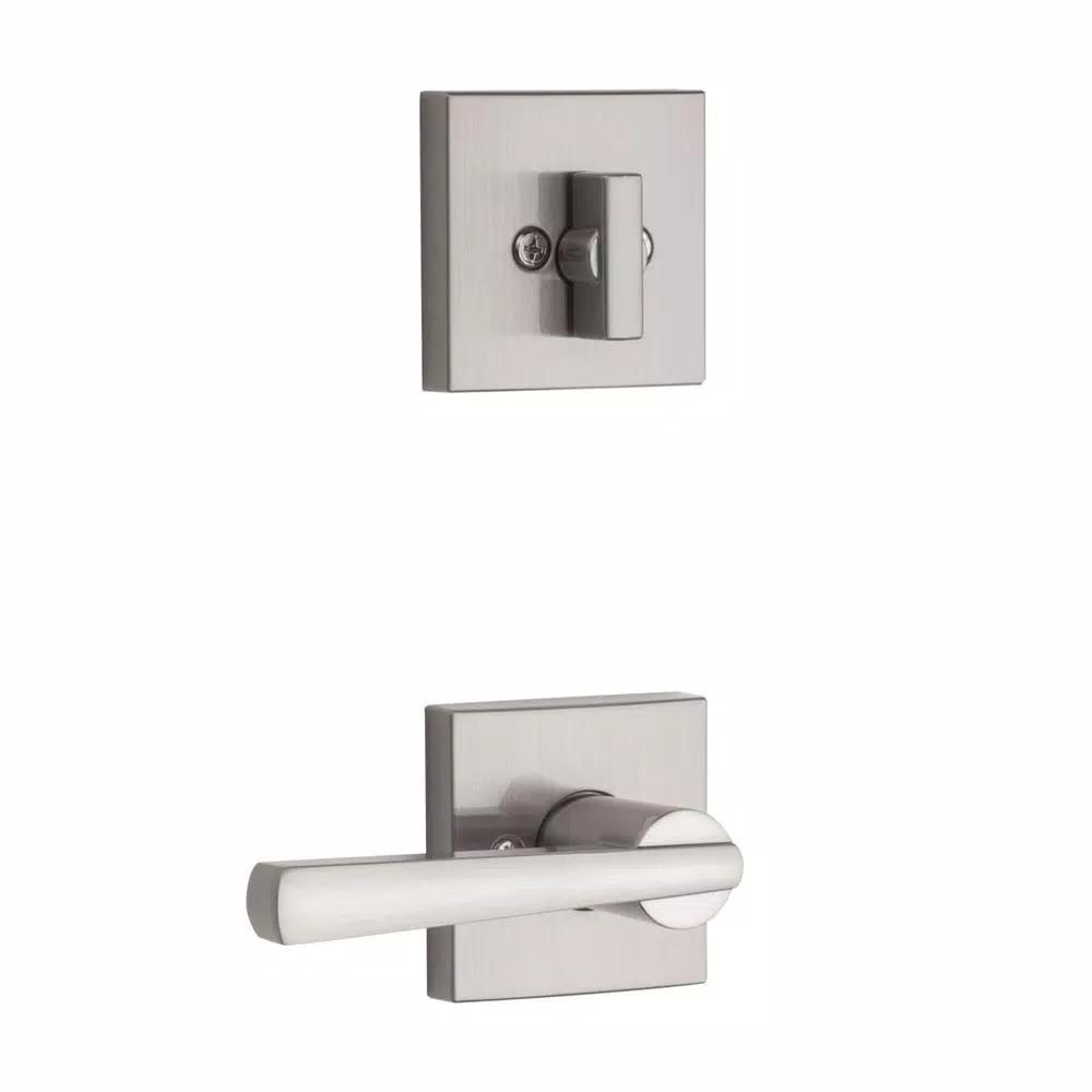 Baldwin Prestige Spyglass Single Cylinder Satin Nickel Handleset with Square Lever and SmartKey Security