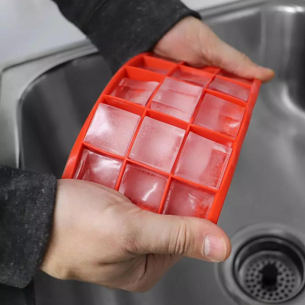 Unbranded Red Rectangular Silicone Ice Cube Tray - 15 Large 1.25 inch Cubes