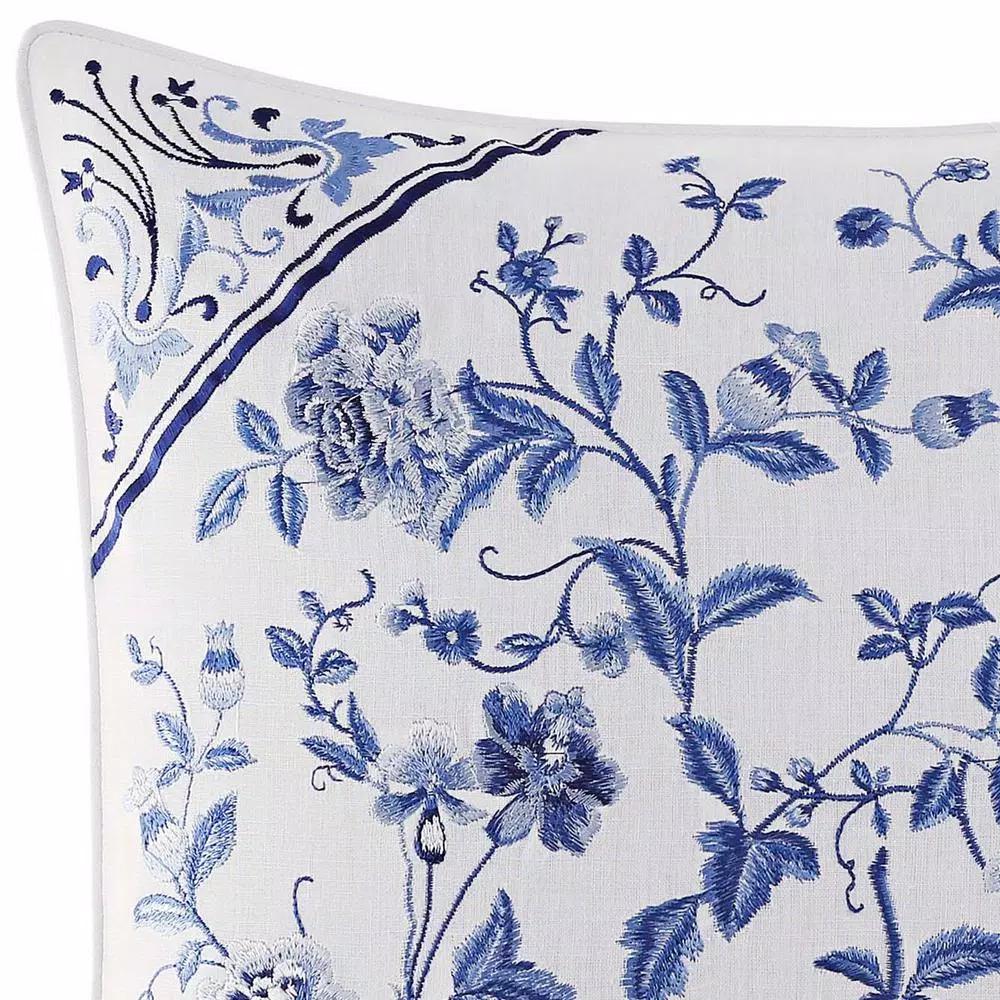 Laura Ashley Charlotte Blue Multicolored Floral Cotton Blend 16 in. Square Throw Pillow