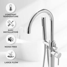 AKDY Freestanding Floor Mount Roman Tub Faucet with Hand Shower, Chrome thumbnail 2