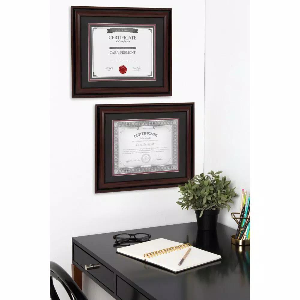 DesignOvation Watson Set of 4 Brown Document Picture Frames, 11x14 matted to 8.5x11, Classic Two-Tone Finish