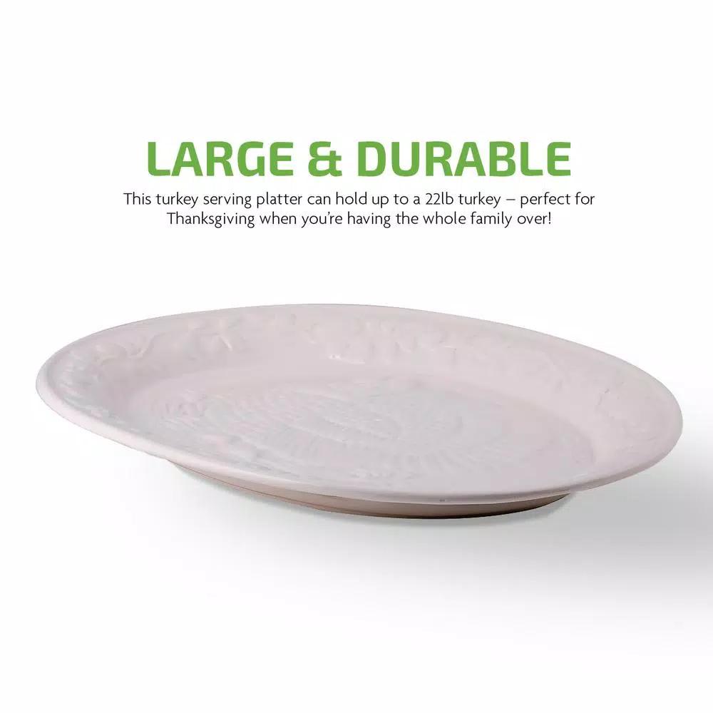 Ovente 13.4 in. White Ceramic Turkey Serving Platter, Oval Holiday Platter