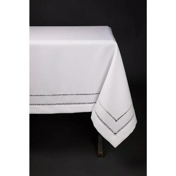 Xia Home Fashions 60 x 84 in. White Double Hemstitch Easy-Care Polyester Tablecloth