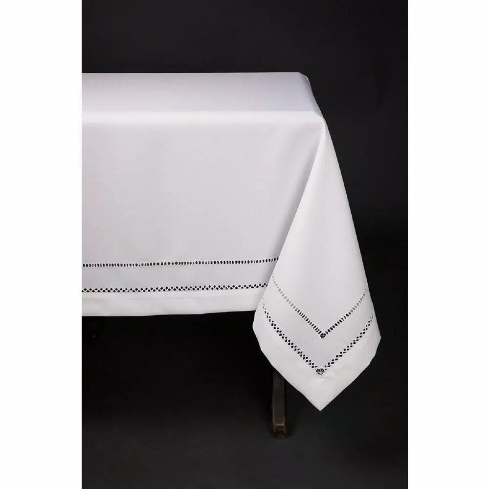 Xia Home Fashions 60 x 84 in. White Double Hemstitch Easy-Care Polyester Tablecloth