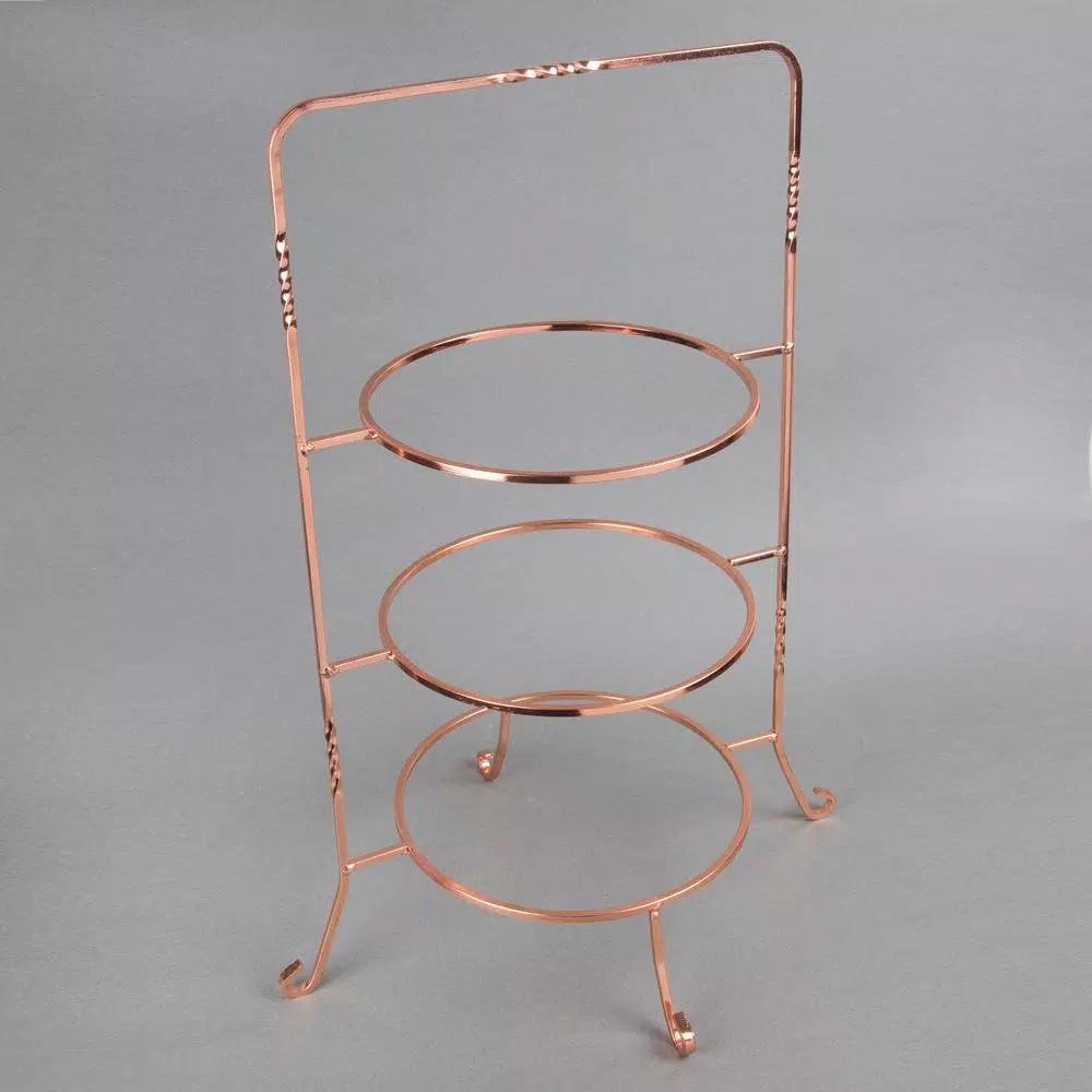 Creative Home 3-Tier Copper Plated Iron Cake & Tiered Stand, Handcrafted Serving Rack for Desserts and Fruit