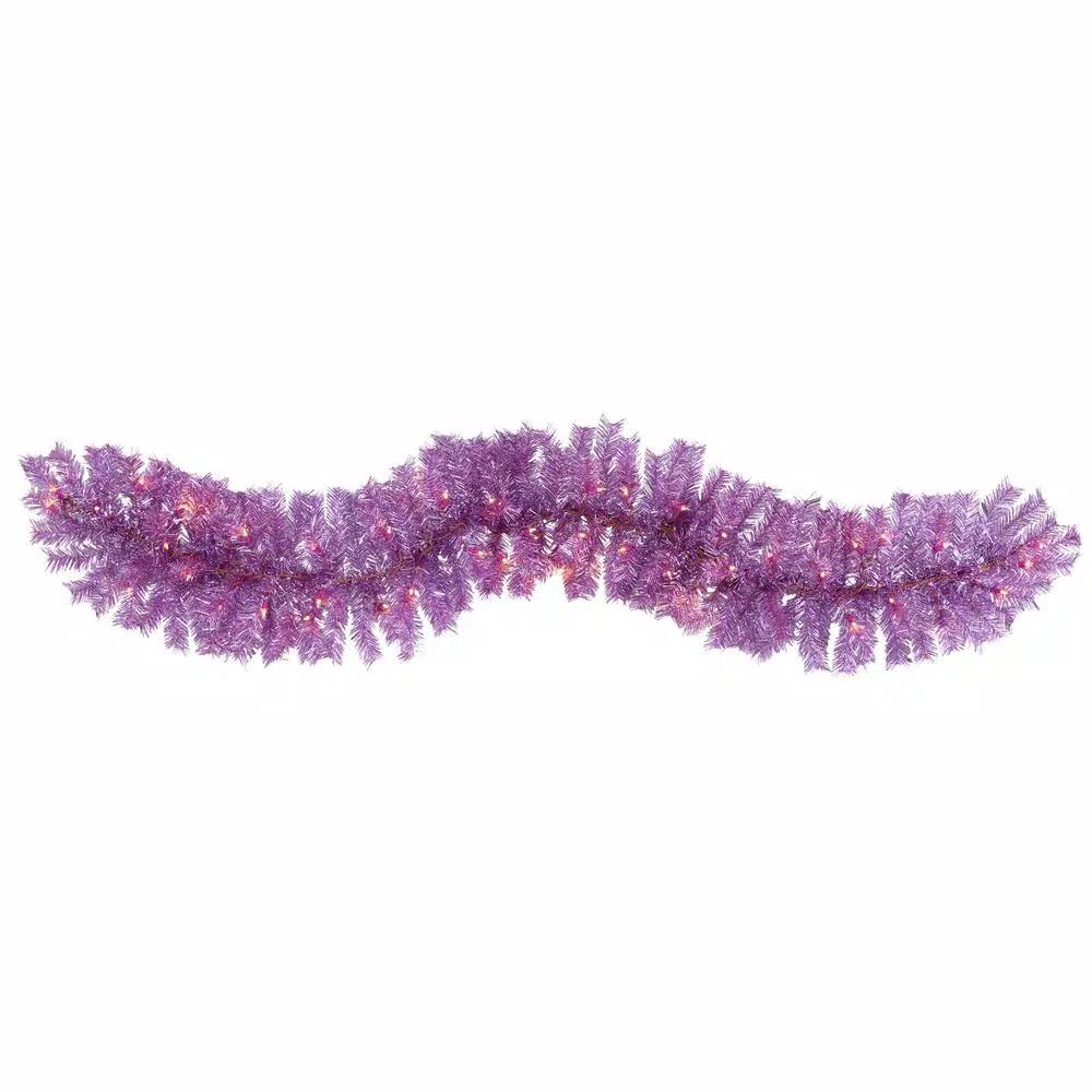 Nearly Natural 6 ft. Pre-Lit Pink Flocked Artificial Christmas Pine Garland with 50 Warm White LED Lights