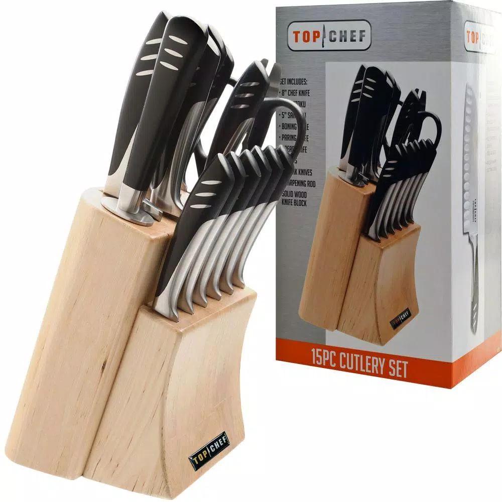 Top Chef Officially Licensed 15-Piece Stainless Steel Knife Set with Wood Block