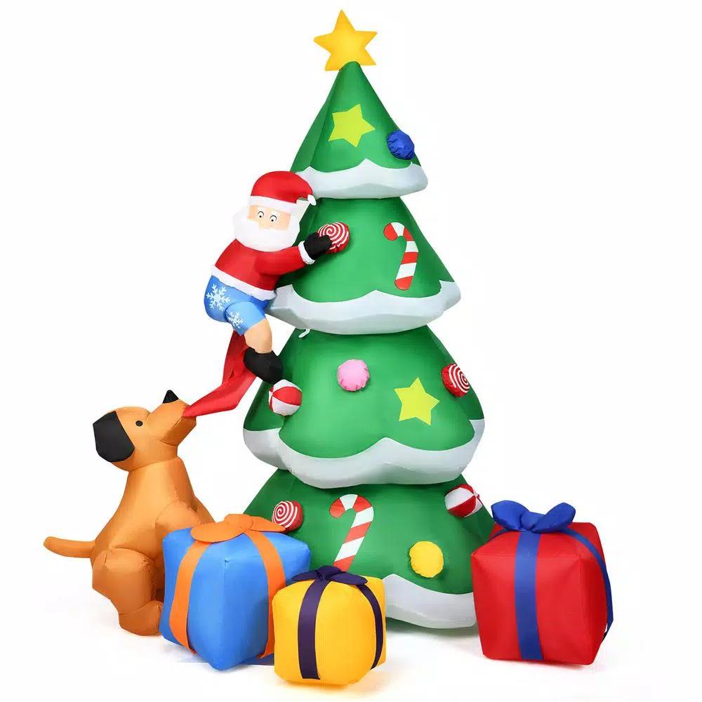Costway 7 ft. Inflatable Christmas Tree with Santa, Puppy, and LED Lights - Outdoor Holiday Decor