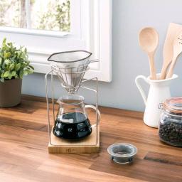 Old Dutch 20oz Stainless Steel Pour Over Coffee Maker Set with Glass Carafe and Rubberwood Base thumbnail 5