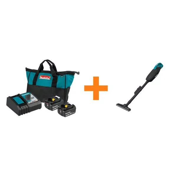 Makita 18V LXT Lithium-Ion 4.0 Ah Battery and Rapid Optimum Charger Starter Pack with Bonus Handheld Vacuum