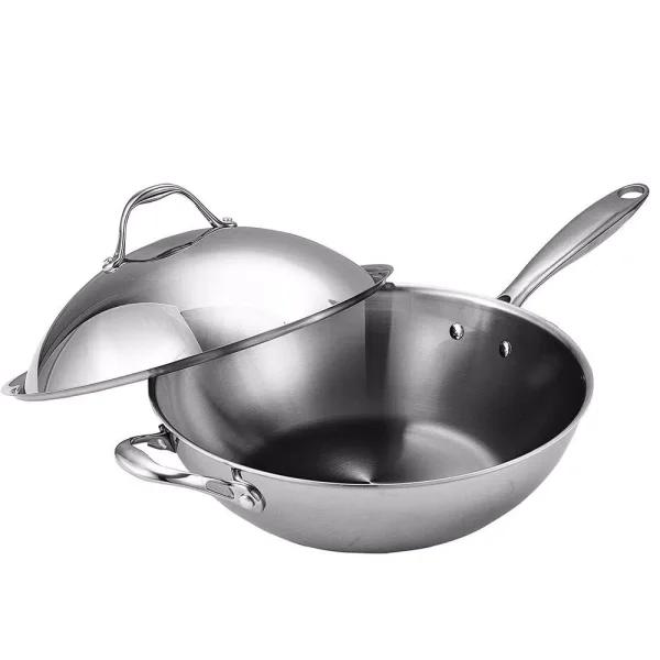 Cooks Standard 13 in. Multi-Ply Clad Stainless Steel Wok with Dome Lid