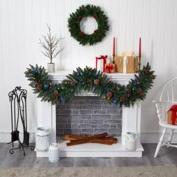 Nearly Natural 6 ft. Pre-Lit Snow Dusted Artificial Christmas Garland with 50 Multi-Color LED Lights thumbnail 5
