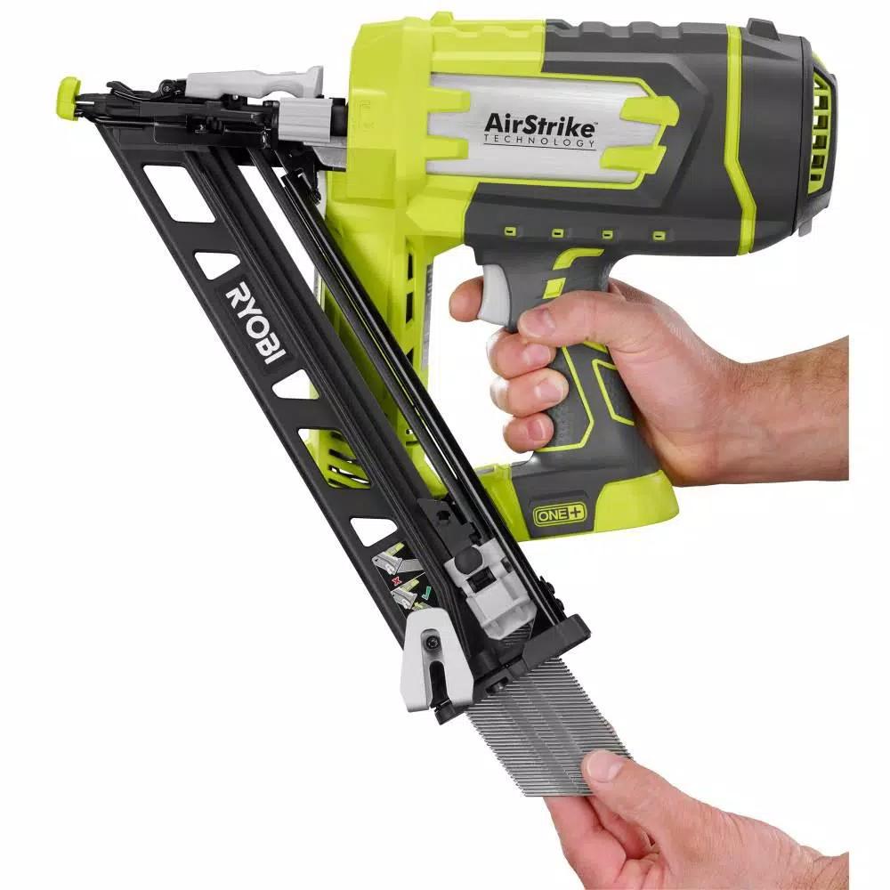 RYOBI 18V ONE+ 15-Gauge Angled Cordless AirStrike Finish Nailer Kit with 2.0 Ah Battery and Charger