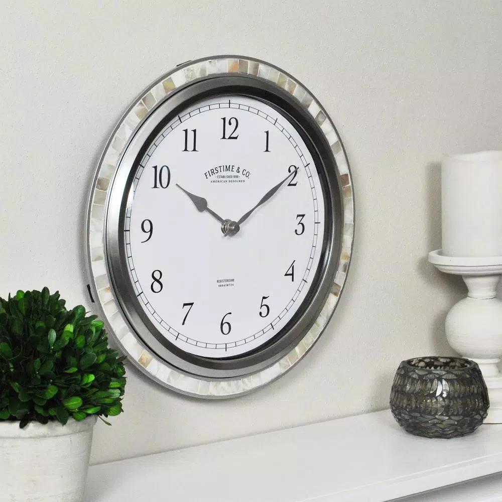 FirsTime & Co. Sophia Mosaic Wall Clock - Silver & Sandstone Shell Decor
