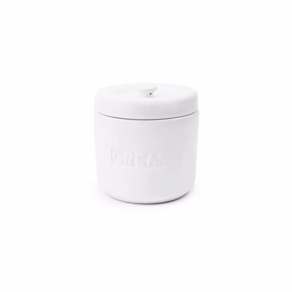 Fox Run White Porcelain Grease Container with Meshed Strainer and Lid