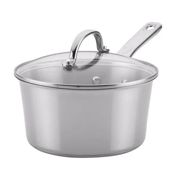 Ayesha Curry Ayesha Home Collection 3-Quart Stainless Steel Saucepan with Glass Lid