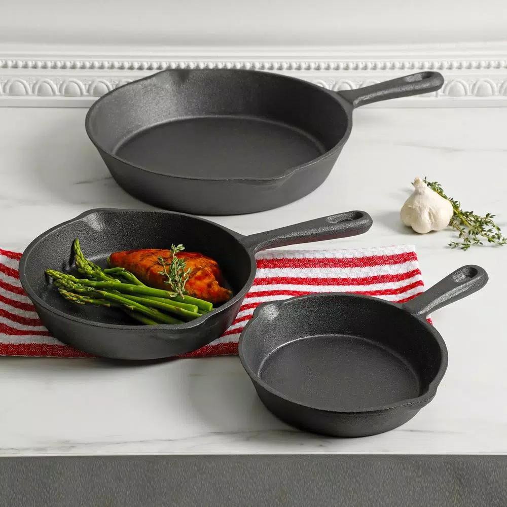 General Store Addlestone 3-Piece Cast Iron Skillet Set, Pre-Seasoned Black Cookware