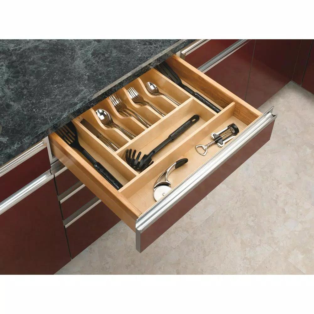 Rev-A-Shelf Wood Cutlery Tray Insert, Maple Hardwood Drawer Organizer, 20.62 in. W x 22 in. D