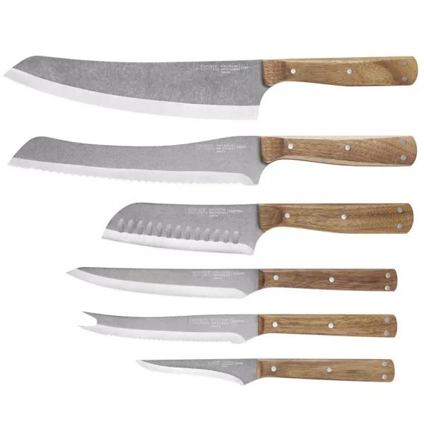 Chicago Cutlery Rustica 7-Piece German Stainless Steel Knife Set with Natural Acacia Wood Magnetic Block